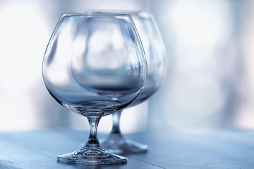 empty wine glasses restaurant interior serving / beautifully served glass wine glasses