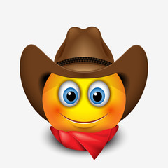 Cute smiling emoticon wearing cowboy hat, emoji