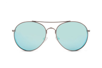 Blue Aviator Sunglasses, front view isolated on white background