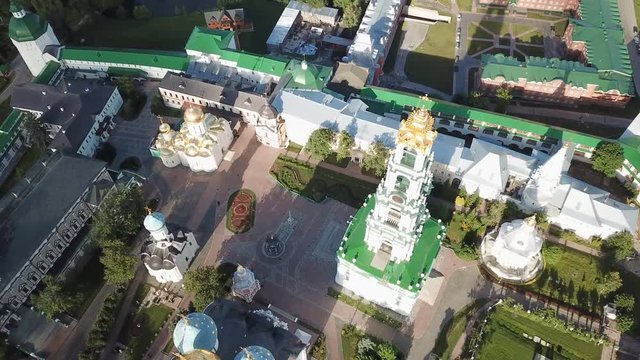 Aerial view of unique monastic complex of Trinity Lavra of St. Sergius, Sergiev Posad, Russia