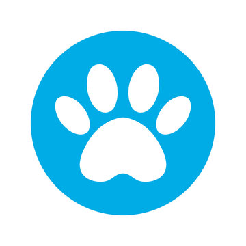 The dog's track in the blue circle. cat and dog paw print inside circle