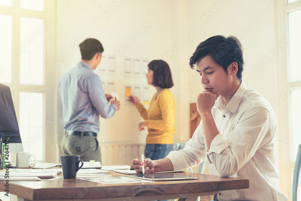 Poster teamwork graphic designers creative drawing website ux app development and application for mobile ph