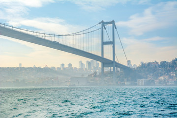 Istanbul Bosphorus Bridge at night. 15th July Martyrs Bridge. Istanbul / Turkey.