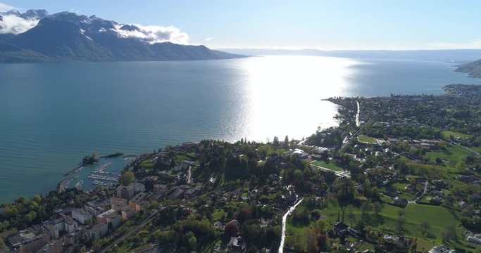 Clarens, Tour-de-Peilz, sunset - Aerial 4K