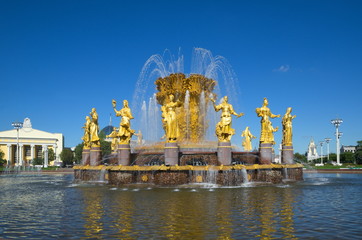 Fototapeta na wymiar Moscow, Russia - August 14, 2018: Fountain 