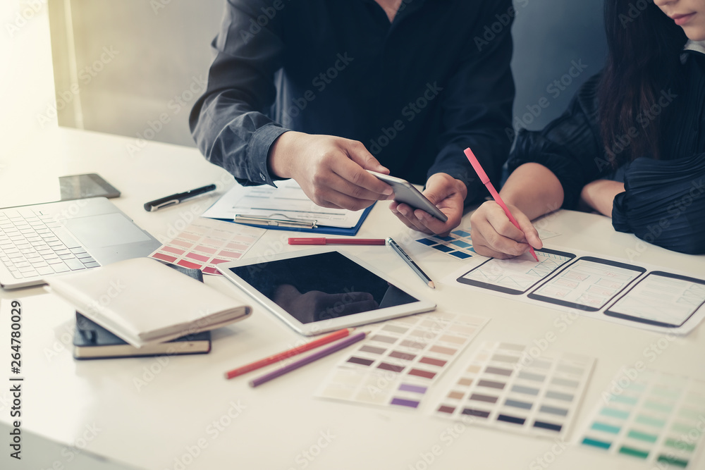 Poster graphic designers creative drawing website ux app development and application for mobile phone in th