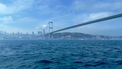 Istanbul Bosphorus Bridge at night. 15th July Martyrs Bridge. Istanbul / Turkey.