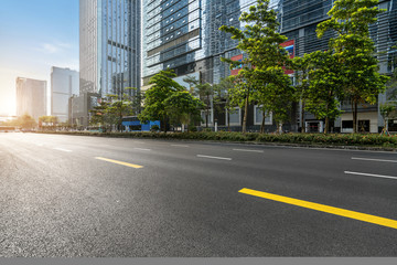 empty highway with cityscape and skyline of shenzhen,China.