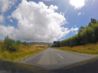 Drive POV view of Hakatere Conservation Park, New Zealand