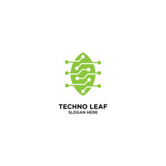 Techno Leaf logo template, vector illustration - Vector