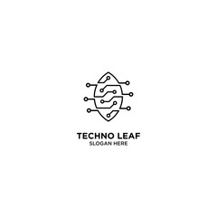 Techno Leaf logo template, vector illustration - Vector