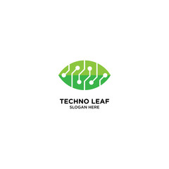 Techno Leaf logo template, vector illustration - Vector