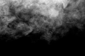 white smoke isolated, abstract powder, water spray on black background.