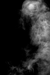 white smoke isolated, abstract powder, water spray on black background.