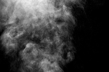 white smoke isolated, abstract powder, water spray on black background.