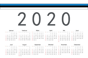 Estonian 2020 year vector calendar