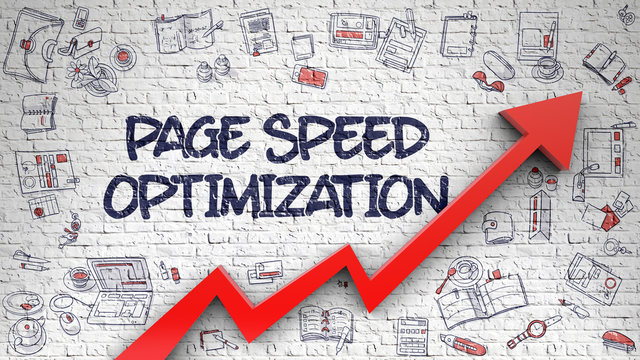 Page Speed Optimization Drawn on White Brickwall. 3d.