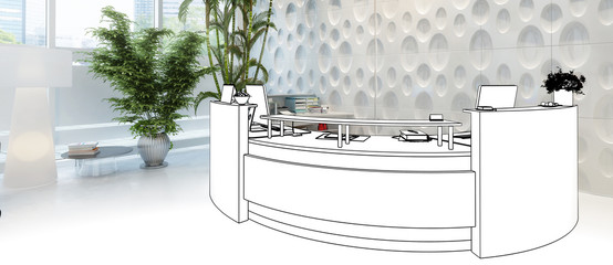 Illustraton of a Modern Reception Desk (panoramic) - 3d visualization
