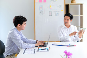 Graphic designers creative drawing website ux app development and application for mobile phone in the office.