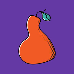 Pear vector. Cartoon pear isolated vector illustration for jam, juice package, menu, label, advertise, sale. Abstract pear poster for nursery, print, card.  Orange pear isolated vector illustration