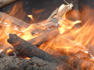 Open campfire close up.