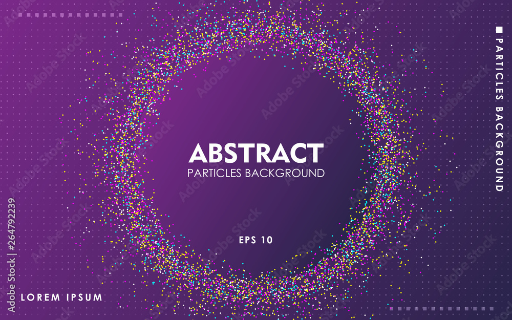 Poster dynamic abstract color particles background. modern liquid flow dots elements.