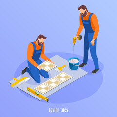 Laying Tiles Isometric Background