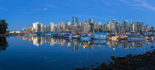 Vancouver BC Marina at Blue Hour Panorama