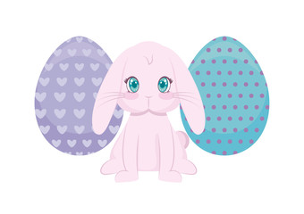 cute rabbit with eggs of easter