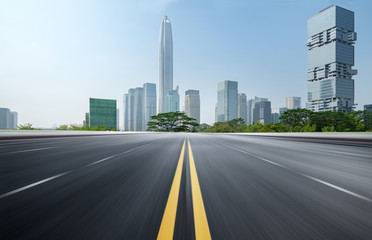 Fototapeta premium empty highway with cityscape and skyline of shenzhen,China.