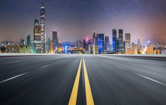 Empty Highway With Cityscape And Skyline Of Shenzhen,China.