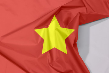 Fabric North Vietnam 1945 to1955 flag crepe and crease with white space.