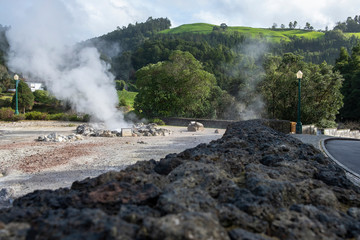 Caldeiras das Furnas, naturally boiling water (hot springs). Geothermal springs, Sao Miguel Island, Azores, Portugal