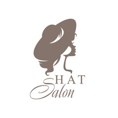 Beautiful girl in a hat. Fashionable. Vector logo Hat Salon.