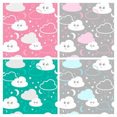 set children seamless pattern with cute clouds, stars. vector illustration baby seamless pattern