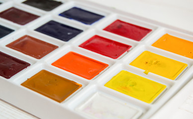 Watercolor paints close up