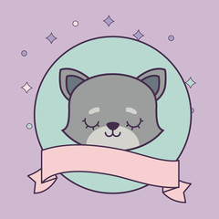 head of cute cat with ribbon