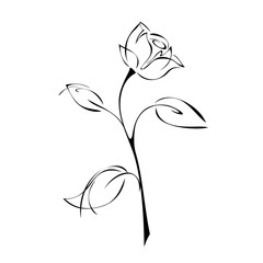 one stylized rose on a stem with leaves on a white background © LIUBOV