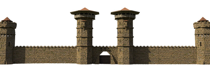 medieval castle wall with gate isolated on white background © dottedyeti