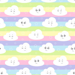 Children seamless pattern with cute clouds, stars on a multicolored background. vector illustration baby seamless pattern
