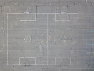 Aerial view of football field on concrete