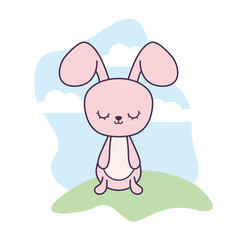 cute rabbit animal in landscape scene