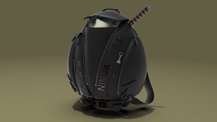 Leather backpack in the form of ninja in a black suit. 3D rendering © Валерий Мунарбаев