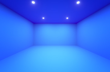 Abstract empty room with wall, floor, ceiling without any textures, 3D illustration.