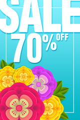 Sale Banner Special offer 70% Off Background with beautiful flower  illustration template