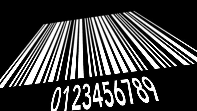 Scanning white bar code on black background, decryption concept close-up