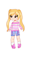 Anime Girl In A Pink Stripe Dress.Vector Illustration