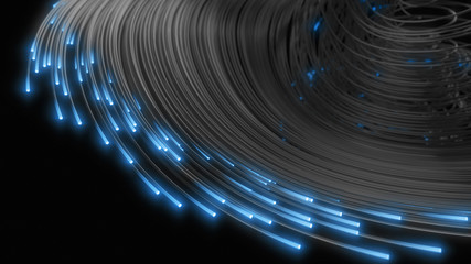 black strings with glowing heads. 3d illustration