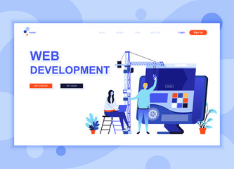 Modern flat web page design template concept of Web Development decorated people character for website and mobile website development. Flat landing page template. Vector illustration.