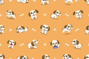 Vector cartoon character shih tzu dog seamless pattern for design.